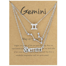 Load image into Gallery viewer, 3 In 1 12 Zodiac Signs Necklace Set Retro Alphabet Symbols With Diamonds Jewelry Set, Scorpion Golden, Sagittarius Golden, Capricorn Golden, Taurus Golden, Pisces Golden, Leo Golden, Libra Golden, Cancer Golden, Aquarius Golden, Virgo Golden, Aries Gol...