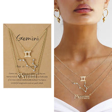 Load image into Gallery viewer, 3 In 1 12 Zodiac Signs Necklace Set Retro Alphabet Symbols With Diamonds Jewelry Set, Scorpion Golden, Sagittarius Golden, Capricorn Golden, Taurus Golden, Pisces Golden, Leo Golden, Libra Golden, Cancer Golden, Aquarius Golden, Virgo Golden, Aries Gol...