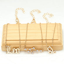 Load image into Gallery viewer, 3 In 1 12 Zodiac Signs Necklace Set Retro Alphabet Symbols With Diamonds Jewelry Set, Scorpion Golden, Sagittarius Golden, Capricorn Golden, Taurus Golden, Pisces Golden, Leo Golden, Libra Golden, Cancer Golden, Aquarius Golden, Virgo Golden, Aries Gol...