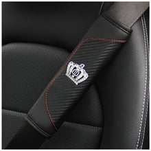 Load image into Gallery viewer, Car Seat Belt Cover Carbon Fiber Leather Auto Seat Shoulder Protection, Black, Red, Wine Red, Crown Black, Crown Red, Crown Wine Red