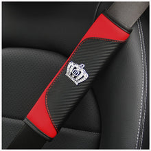 Load image into Gallery viewer, Car Seat Belt Cover Carbon Fiber Leather Auto Seat Shoulder Protection, Black, Red, Wine Red, Crown Black, Crown Red, Crown Wine Red