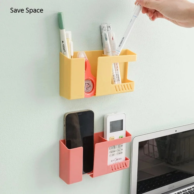 Double Grid Wall-Mounted Storage Box Remote Control Sundries Organizer Mobile Phone Charging Holder, Double Yellow, Double Blue, Double Red