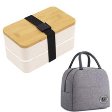 Load image into Gallery viewer, 1200ml Portable Compartment Insulated Double Layer Lunch Box Microwavable Plastic Food Container, Without  Insulation Bag Black, Without Insulation Bag White, With Insulation Bag Black, With Insulation Bag White