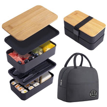 Load image into Gallery viewer, 1200ml Portable Compartment Insulated Double Layer Lunch Box Microwavable Plastic Food Container, Without  Insulation Bag Black, Without Insulation Bag White, With Insulation Bag Black, With Insulation Bag White