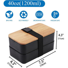 Load image into Gallery viewer, 1200ml Portable Compartment Insulated Double Layer Lunch Box Microwavable Plastic Food Container, Without  Insulation Bag Black, Without Insulation Bag White, With Insulation Bag Black, With Insulation Bag White