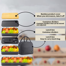Load image into Gallery viewer, 1200ml Portable Compartment Insulated Double Layer Lunch Box Microwavable Plastic Food Container, Without  Insulation Bag Black, Without Insulation Bag White, With Insulation Bag Black, With Insulation Bag White