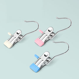 5pcs /Pack Stainless Steel Flat Clip With Hook Anti-Scratch Catch Laundry Drying Holder