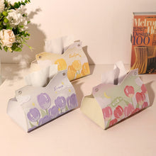 Load image into Gallery viewer, Oil Printed Leather Tissue Box Living Room Decorative Tissue Storage Bag, Pink, Purple, Yellow, Blue Rose, Pink Rose, Yellow Sunflower