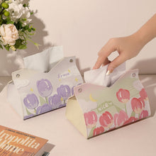 Load image into Gallery viewer, Oil Printed Leather Tissue Box Living Room Decorative Tissue Storage Bag, Pink, Purple, Yellow, Blue Rose, Pink Rose, Yellow Sunflower