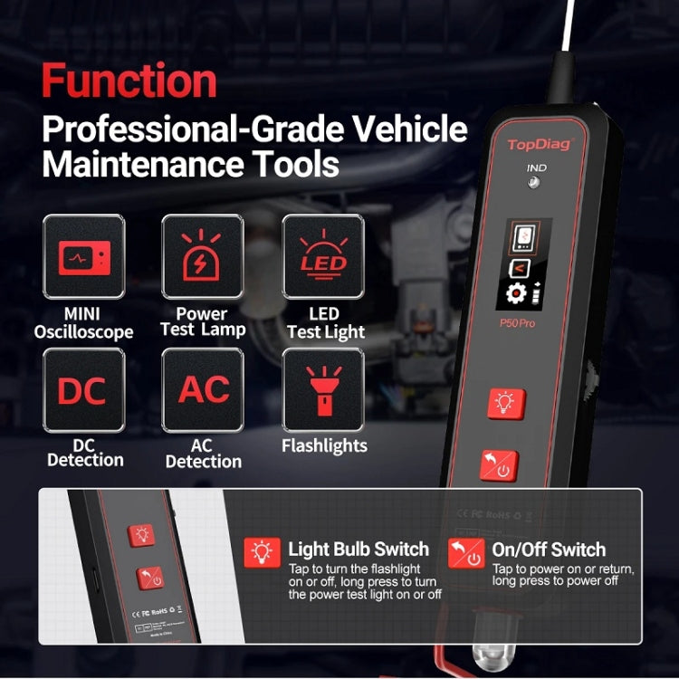 JDiag Mini Circuit Tester AC/DC Detection Multi-function Oscilloscope, P50 PRO