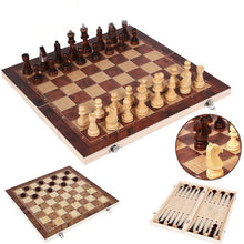 Load image into Gallery viewer, 3 In 1 Wooden Chess Set Foldable Chess Board For Kids Adults, 24 x 24cm, 34 x 34cm, 39 x 39cm, 44 x 44cm
