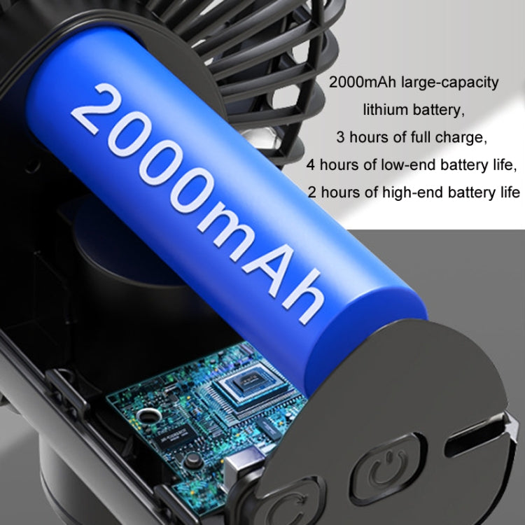 Car Clip-On Rechargeable Electric Oscillating Head Fan With Light
