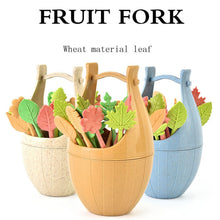 Load image into Gallery viewer, Mini Wheat Fiber Material Tableware Set Snack Dessert Forks, 16pcs Fruit Forks + 1pc Barrel