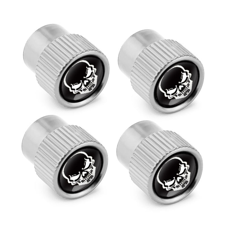4pcs /Set Skeleton Car Tire Universal Aluminum Valve Cap, Black, Silver