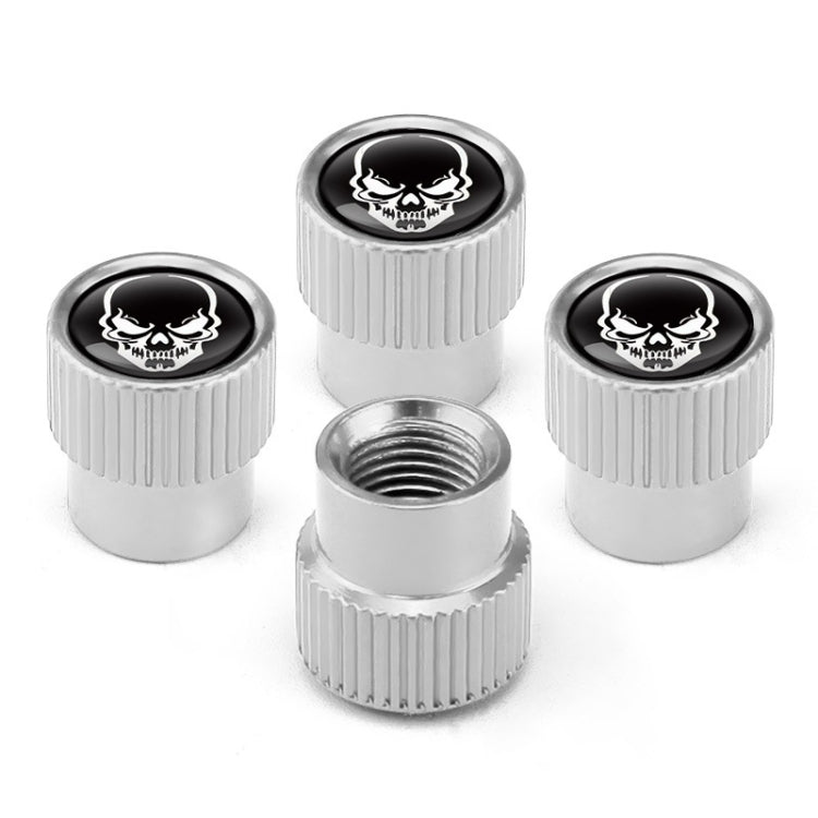 4pcs /Set Skeleton Car Tire Universal Aluminum Valve Cap, Black, Silver