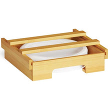 Load image into Gallery viewer, 9-inch Paper Plate Dispenser Under Cabinet Bamboo Plates Holder Kitchen Storage Rack, 24 x 26.5 x 6.5