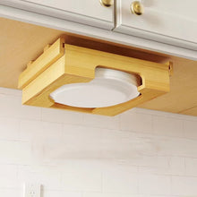 Load image into Gallery viewer, 9-inch Paper Plate Dispenser Under Cabinet Bamboo Plates Holder Kitchen Storage Rack, 24 x 26.5 x 6.5