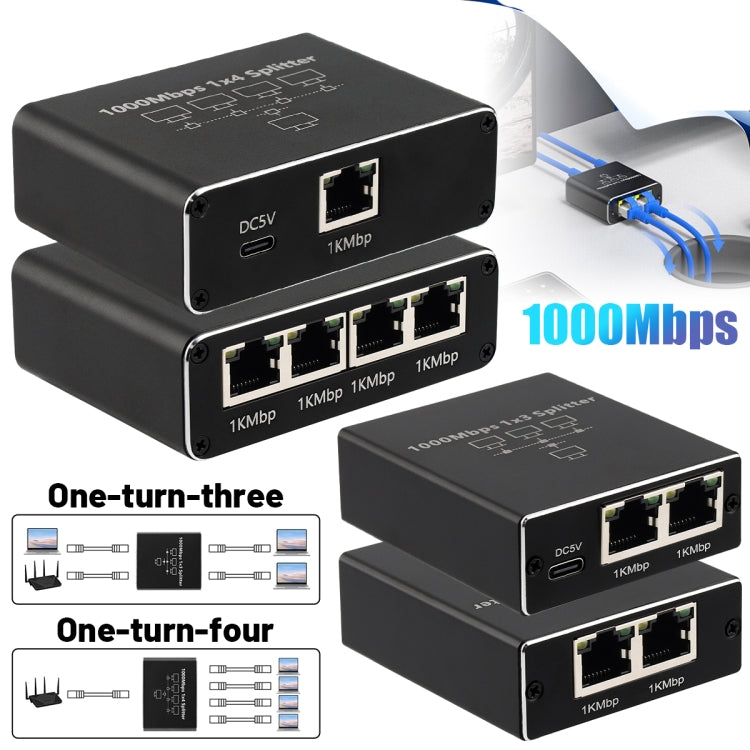 Gigabit Network Splitter Network Sharer RJ45 Network Cable Splitter, 1 To 3, 1 To 4