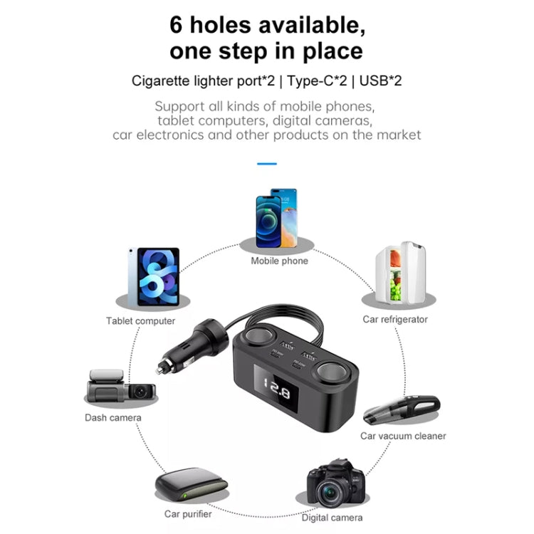 One To Four PD+QC Car Cigarette Lighter Multi-Port Mobile Phone Charger, Q5