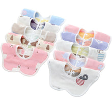 Load image into Gallery viewer, 2pcs Dual Sided Newborn Baby Petal Waterproof Bib Six Layers Gauze Cotton Plum Bib, Pork Pink, Pig Blue, Cedar Pink, Cloud Pink, Cloud blue, Alpaca Pink, Puppet Monkey, Giraffe, Mickey, Airplane, Crown, Classic Mushroom