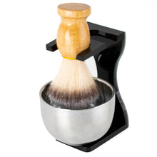 Load image into Gallery viewer, 3pcs /Set Men Foam Manual Wooden Handle Beard Brush Set, Nylon Wool Black, Nylon Wool Silver, Badger Hair Silver, Badger Hair Black