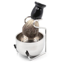 Load image into Gallery viewer, 3pcs /Set Men Foam Manual Wooden Handle Beard Brush Set, Nylon Wool Black, Nylon Wool Silver, Badger Hair Silver, Badger Hair Black