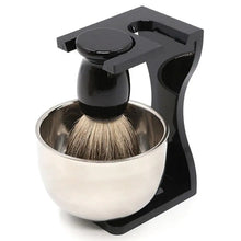 Load image into Gallery viewer, 3pcs /Set Men Foam Manual Wooden Handle Beard Brush Set, Nylon Wool Black, Nylon Wool Silver, Badger Hair Silver, Badger Hair Black