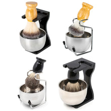 Load image into Gallery viewer, 3pcs /Set Men Foam Manual Wooden Handle Beard Brush Set, Nylon Wool Black, Nylon Wool Silver, Badger Hair Silver, Badger Hair Black