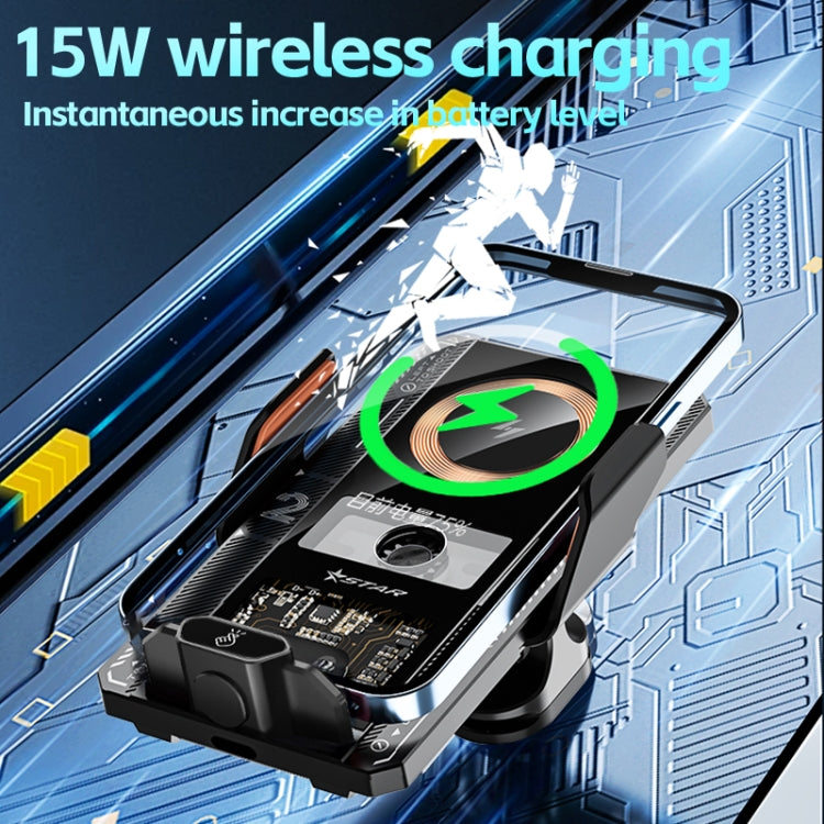 15W QI Protocol Wireless Car Charger Smart Induction Phone Holder, Black, Silver