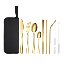 Load image into Gallery viewer, Portable Stainless Steel Cutlery Set Outdoor Picnic Knife And Fork Tool With Storage Bag, A Model Silver, A Model Gold, A Model Black, B Model Silver, B Model Gold, B Model Black, C Model Silver, C Model Black
