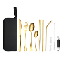 Load image into Gallery viewer, Portable Stainless Steel Cutlery Set Outdoor Picnic Knife And Fork Tool With Storage Bag, A Model Silver, A Model Gold, A Model Black, B Model Silver, B Model Gold, B Model Black, C Model Silver, C Model Black