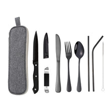 Load image into Gallery viewer, Portable Stainless Steel Cutlery Set Outdoor Picnic Knife And Fork Tool With Storage Bag, A Model Silver, A Model Gold, A Model Black, B Model Silver, B Model Gold, B Model Black, C Model Silver, C Model Black