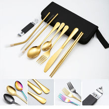 Load image into Gallery viewer, Portable Stainless Steel Cutlery Set Outdoor Picnic Knife And Fork Tool With Storage Bag, A Model Silver, A Model Gold, A Model Black, B Model Silver, B Model Gold, B Model Black, C Model Silver, C Model Black