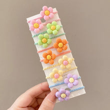 Load image into Gallery viewer, 10pcs /Set Children Lovely Hair Bands Ring Baby Small Unbreakable Hair Headband, Flowers 1, Avocado, Fruits And Vegetables, Flowers 2, Colorful Eight Petal Flowers, Pink Candy, Frog Animals, Ice Cream, Watermelon Fruits, Transparent Daisies, Cream Colo...