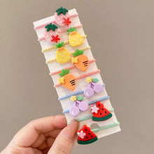 Load image into Gallery viewer, 10pcs /Set Children Lovely Hair Bands Ring Baby Small Unbreakable Hair Headband, Flowers 1, Avocado, Fruits And Vegetables, Flowers 2, Colorful Eight Petal Flowers, Pink Candy, Frog Animals, Ice Cream, Watermelon Fruits, Transparent Daisies, Cream Colo...