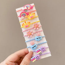 Load image into Gallery viewer, 10pcs /Set Children Lovely Hair Bands Ring Baby Small Unbreakable Hair Headband, Flowers 1, Avocado, Fruits And Vegetables, Flowers 2, Colorful Eight Petal Flowers, Pink Candy, Frog Animals, Ice Cream, Watermelon Fruits, Transparent Daisies, Cream Colo...