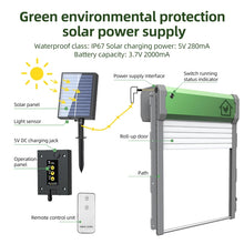 Load image into Gallery viewer, Solar Powered Automatic Chicken Coop Door 4 Modes Automatic Chicken Door with Remote Control, Solar