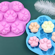 Load image into Gallery viewer, 7 Cells Small and Large Cat Paw Silicone Cake Mould Cartoon DIY Handmade Essential Oil Soap Moulds, Pink, Light Blue