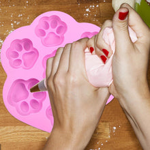Load image into Gallery viewer, 7 Cells Small and Large Cat Paw Silicone Cake Mould Cartoon DIY Handmade Essential Oil Soap Moulds, Pink, Light Blue