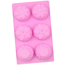 Load image into Gallery viewer, 6 Grids 3 Groups Flower Shape Silicone Cake Mold Baking DIY Handmade Soap Model Sunflower Moon Cake Mold, 6 Grids Flower