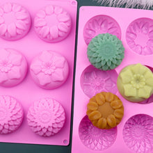 Load image into Gallery viewer, 6 Grids 3 Groups Flower Shape Silicone Cake Mold Baking DIY Handmade Soap Model Sunflower Moon Cake Mold, 6 Grids Flower