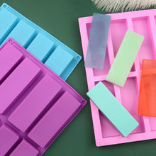 Load image into Gallery viewer, 8 Grids Rectangular Silicone Handmade Soap Mould DIY Aromatherapy Mould, Light Blue, Purple, Pink