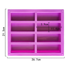 Load image into Gallery viewer, 8 Grids Rectangular Silicone Handmade Soap Mould DIY Aromatherapy Mould, Light Blue, Purple, Pink