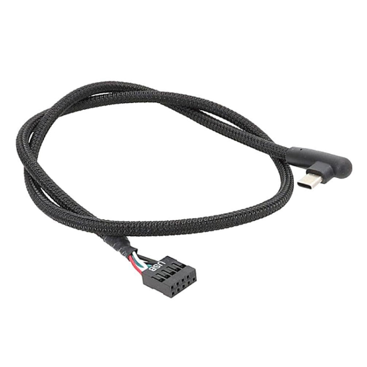 Motherboard USB 9Pin To Type-C Elbow Data Cable Braided Network Cable, 60cm Elbow