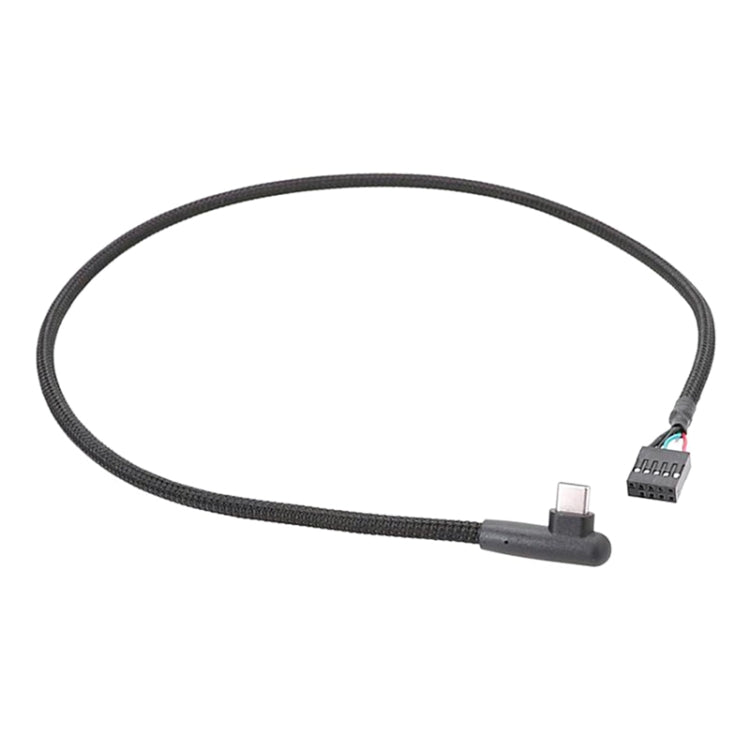 Motherboard USB 9Pin To Type-C Elbow Data Cable Braided Network Cable, 60cm Elbow