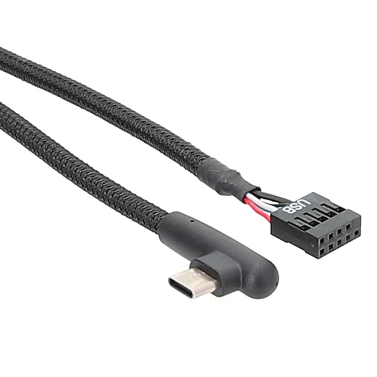 Motherboard USB 9Pin To Type-C Elbow Data Cable Braided Network Cable, 60cm Elbow
