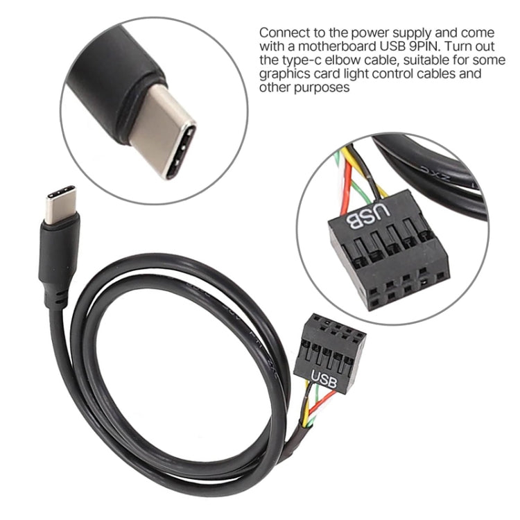 Motherboard USB 9Pin To Type-C Straight Data Double Shielded Cable, 50cm Straight