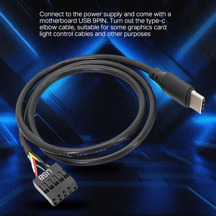 Motherboard USB 9Pin To Type-C Straight Data Double Shielded Cable, 50cm Straight