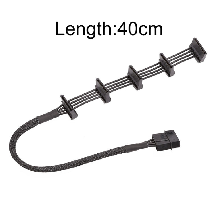 18AWG Large 4Pin Sleeve Grid 1 To 5 SATA Hard Drive Cage Cable, 40cm 4Pin 1 To 5