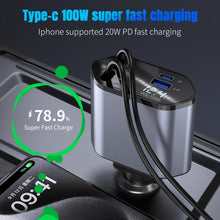 Load image into Gallery viewer, 4-In-1 120W Multifunctional USB Retractable Dual-Line Digital Display Car Fast Charger